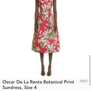 Oscar de la Renta Red Floral Midi Dress